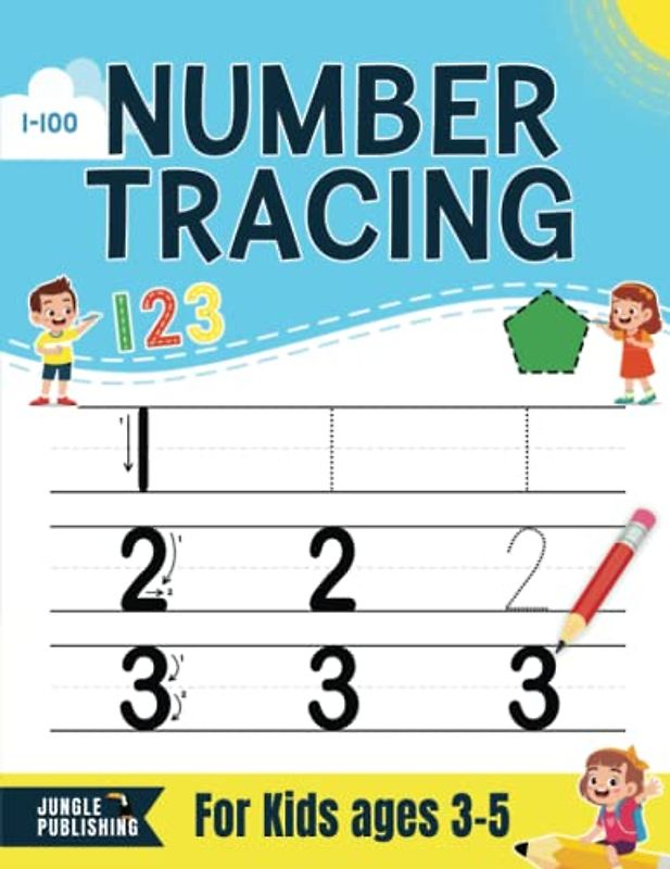 Number Tracing for Kids ages 3-5: Preschool Workbook for ages 3-4, 4-5 | Pre K and Kindergarten Math Activity Book for Learning to Write Numbers 1-100 (Jungle Publishing Preschool Series, Band 2)