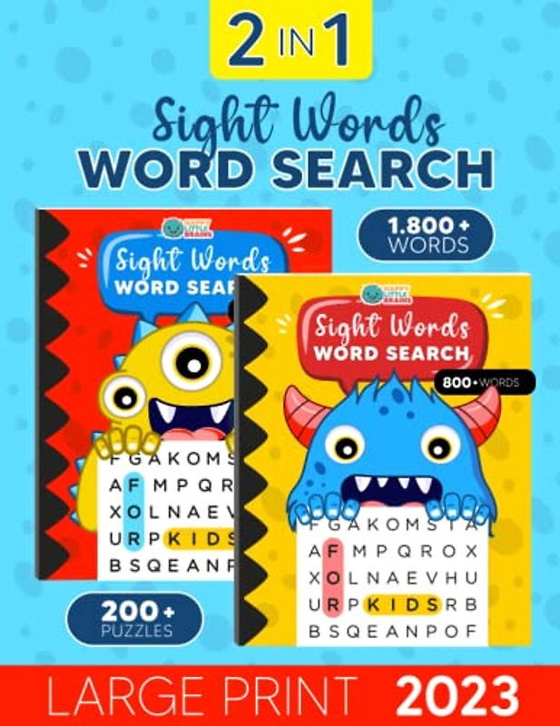 Sight Words Word Search for Kids: 2 in 1 LARGE PRINT Word Search Puzzle Book, 1800+ High Frequency Words and 200+ Puzzles