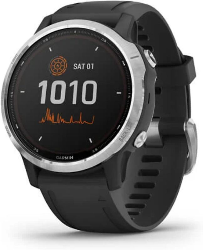 Garmin Fenix 6S Solar 42 mm argent et bracelet en silicone noir