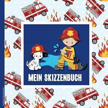 Geschenk Junge Feuerwehr: Blanko Skizzenbuch für Nachwuchs Feuerwehrmann im schönen Design mit Feuerwehrauto das Skizzen Buch A4 für kreative Ideen ein Zeichenbuch zum Malen und Skizzieren