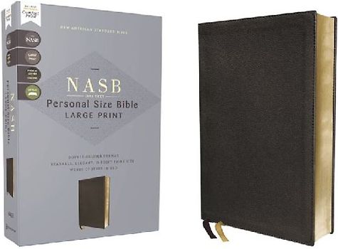 NASB, Personal Size Bible, Large Print, Genuine Leather, Calfskin, Black, Red Letter, 1995 Text, Comfort Print
