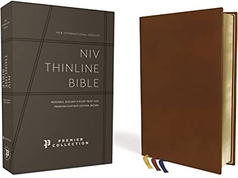 Niv, Thinline Bible, Premium Goatskin Leather, Brown, Premier Collection, Black Letter, Art Gilded Edges, Comfort Print