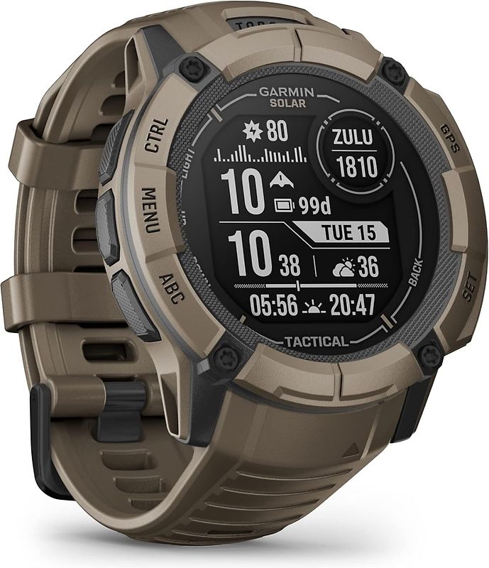 Garmin Instinct 2X Solar Tactical Édition 50 mm marron et bracelet en silicone marron