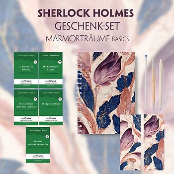 Sherlock Holmes Geschenkset - 5 Bücher (mit Audio-Online) + Marmorträume Schreibset Basics