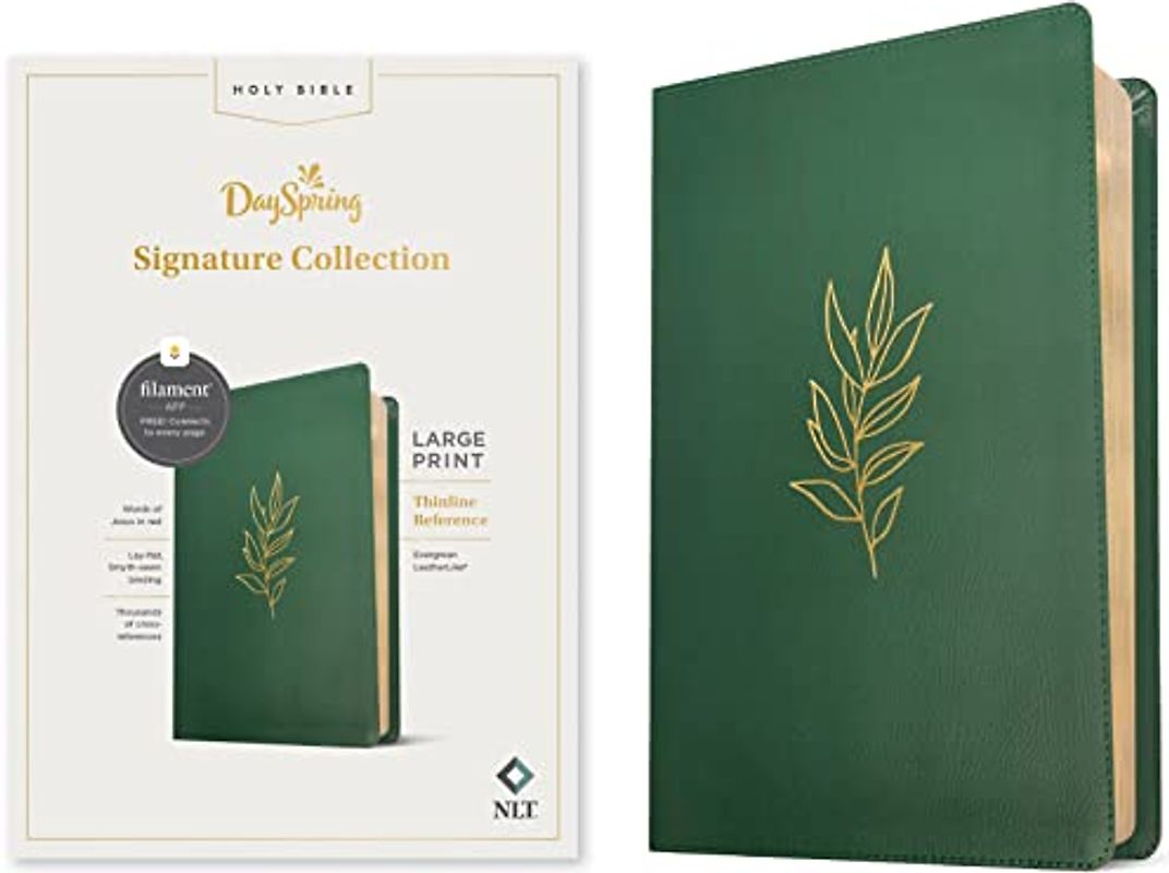 Holy Bible: Nlt Thinline Reference Bible, Filament Enabled Edition Red Letter, Leatherlike, Evergreen (Dayspring Signature Collection)