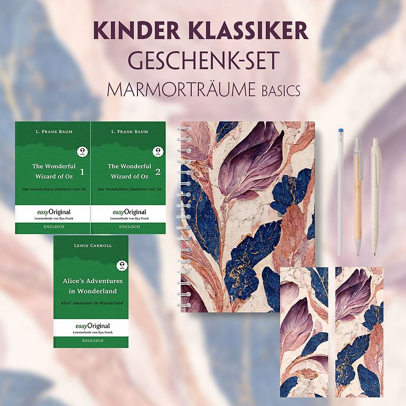 Kinder Klassiker Geschenkset - 3 Bücher (mit Audio-Online) + Marmorträume Schreibset Basics