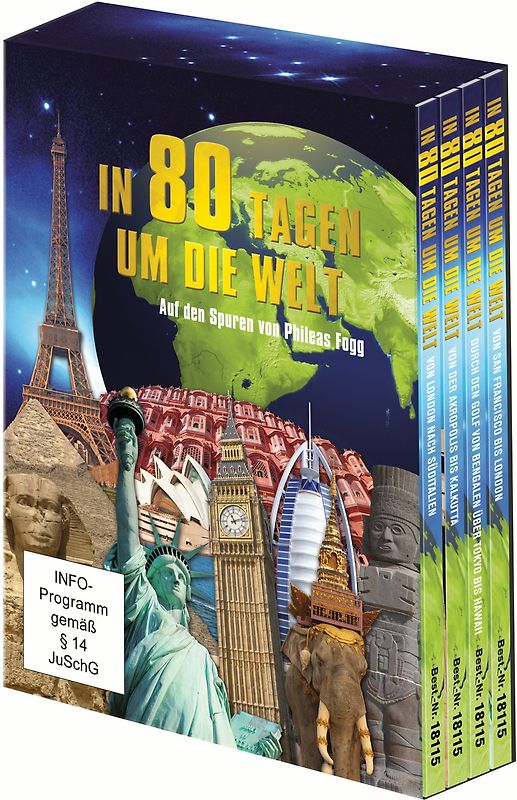 In 80 Tagen um die Welt - Auf den Spuren von Phileas Fogg (4 DVDs in einem Sammelschuber) Gesamtlaufzeit: ca. 377 Minuten DVD