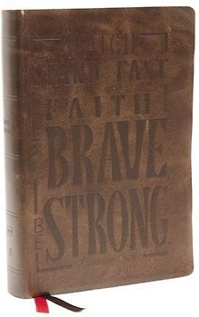 Nkjv, Giant Print Center-Column Reference Bible, Verse Art Cover Collection, Genuine Leather, Brown, Thumb Indexed, Red Letter, Comfort Print