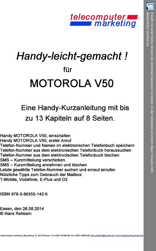 Motorola V50-leicht-gemacht. Handy-leicht-gemacht für Motorola V50