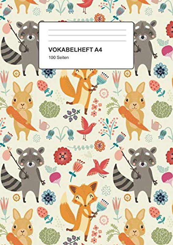 Vokabelheft A4: 2 Spalten, 100 Seiten, Vokabeln lernen leicht gemacht, Soft Cover, Motiv: Tierwelt