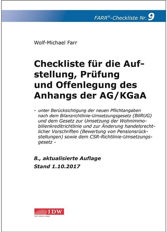 Farr, Checkliste 9 (Anhangs der AG/KGaA), 8.A.