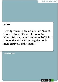 Grundprozesse sozialen Wandels. Was ist kennzeichnend für den Prozess der Modernisierung im sozialwissenschaftlichen Sinn und welche Folgen ergeben sich hierbei für das Individuum?