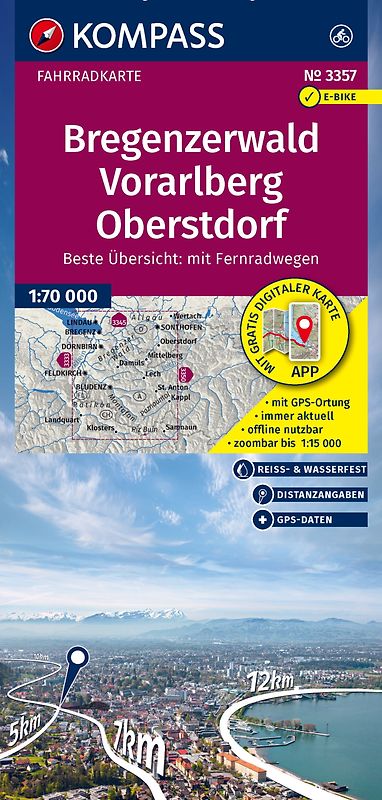 KOMPASS Fahrradkarte 3357 Bregenzerwald, Vorarlberg, Oberstdorf 1:70.000