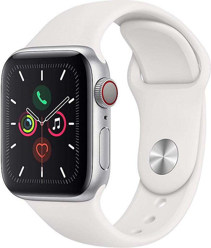 Apple Watch Series 5 40 mm boîtier en aluminium argent et bracelet sport blanc [Wi-Fi + Cellulaire]