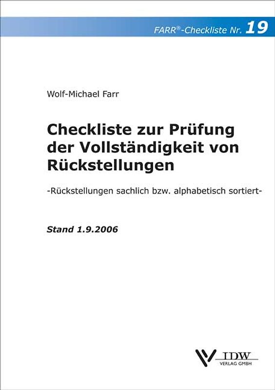 Checkliste zur Prüfung der Vollständigkeit von Rückstellungen