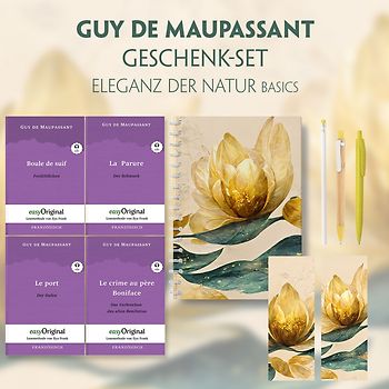 Guy de Maupassant Geschenkset - 4 Bücher (mit Audio-Online) + Eleganz der Natur Schreibset Basics