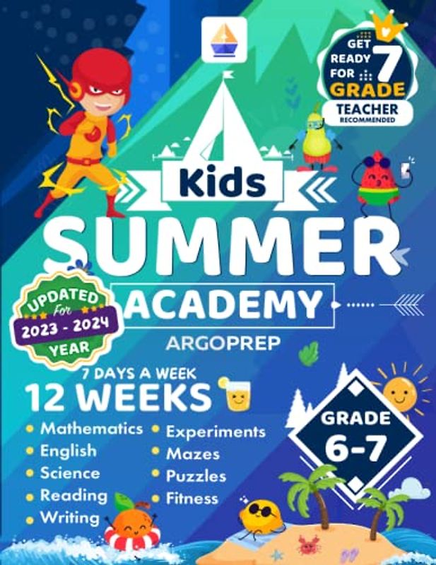 Kids Summer Academy by ArgoPrep - Grades 6-7: 12 Weeks of Math, Reading, Science, Logic, Fitness and Yoga | Online Access Included | Prevent Summer Learning Loss
