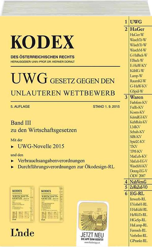 KODEX UWG Gesetz gegen den unlauteren Wettbewerb 2015/16