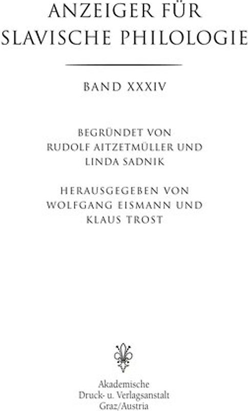 Anzeiger für Slavische Philologie / Anzeiger für Slavische Philologie