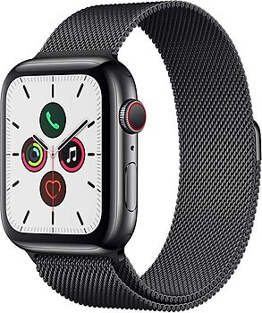Apple Watch Series 5 44 mm boîtier en acier inoxydable space noir am Milanaise bracelet space noir [Wi-Fi + Cellulaire]