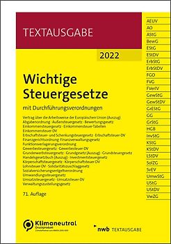 Wichtige Steuergesetze - mit Durchführungsverordnungen - Textausgabe 2022 [Taschenbuch, 71. Auflage 2022]