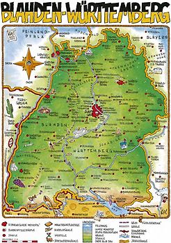 Cartoonlandkarte Baden-Württemberg