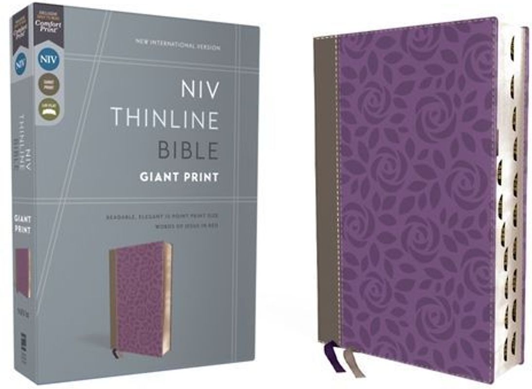 Niv, Thinline Bible, Giant Print, Leathersoft, Gray/Purple, Red Letter, Thumb Indexed, Comfort Print
