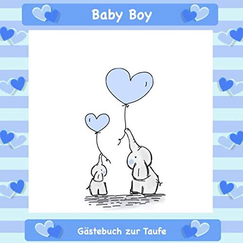 Gästebuch zur Taufe: Für Jungen I Blaues Elefanten Design I für 50 Gäste I Geschriebene Glückwünsche & die schönsten Fotos I Quadratisch I Softcover I Geschenkidee für das Patenkind