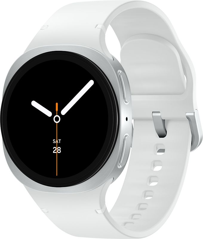 Samsung Galaxy Watch8 44 mm Boîtier aluminium argent sur Sport en silicone S/M blanc [Wi-Fi + 4G]