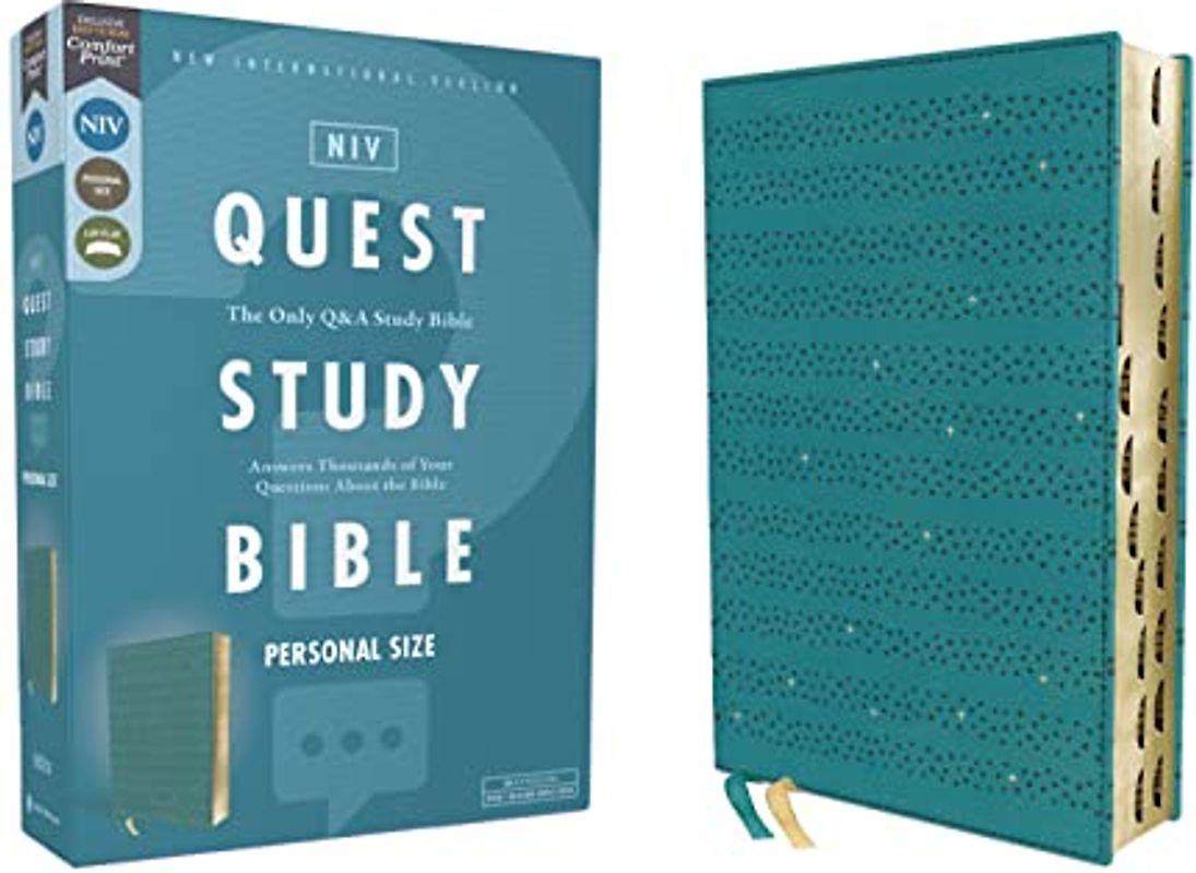Niv, Quest Study Bible, Personal Size, Leathersoft, Teal, Thumb Indexed, Comfort Print