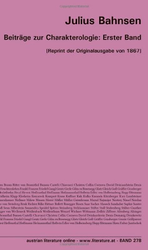 Beiträge zur Charakterologie: Erster Band: [Reprint der Originalausgabe von 1867]