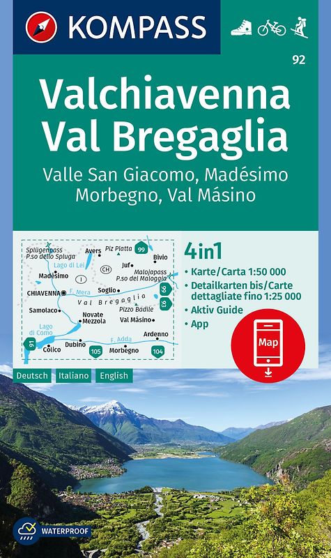 KOMPASS Wanderkarte 92 Chiavenna/Val Bregaglia 1:50.000