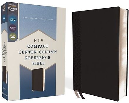 Niv, Compact Center-Column Reference Bible, Leathersoft, Black, Red Letter, Comfort Print