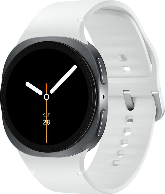 Samsung Galaxy Watch8 40 mm Boîtier aluminium graphite sur Sport en silicone M/L blanc [Wi-Fi + 4G]