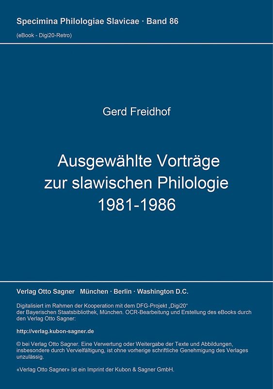 Ausgewählte Vorträge zur slawischen Philologie 1981-1986
