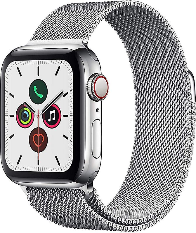 Apple Watch Series 5 40 mm boîtier en acier inoxydable argent am Milanaise bracelet argent [Wi-Fi + Cellulaire]