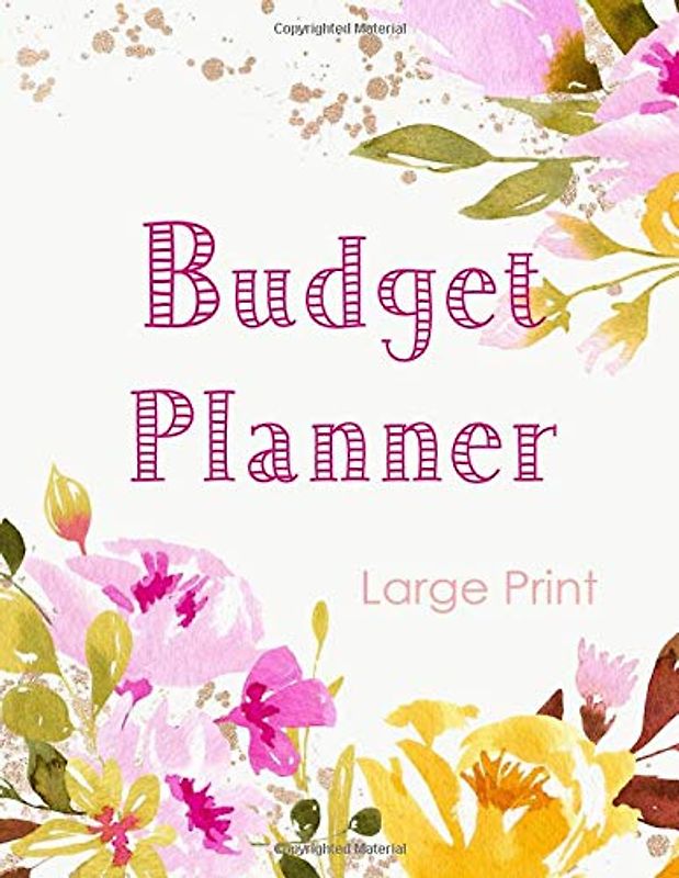 Budget Planner Large Print: Expenses & Bills Organizer for personal finance management : Yearly , Monthly , Weekly Planner & Undated Calendar for 12 months : sweet flower watercolor cover
