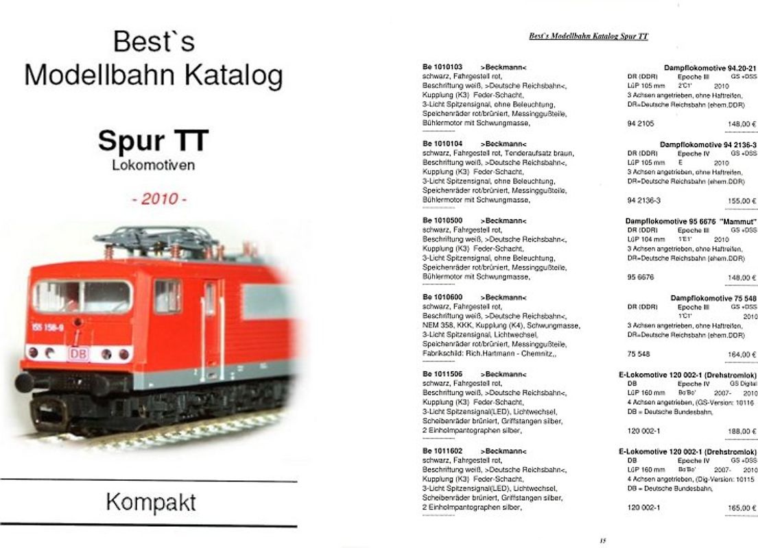 Best`s Modellbahn Katalog Spur TT _Kompakt 2010 Lokomotiven