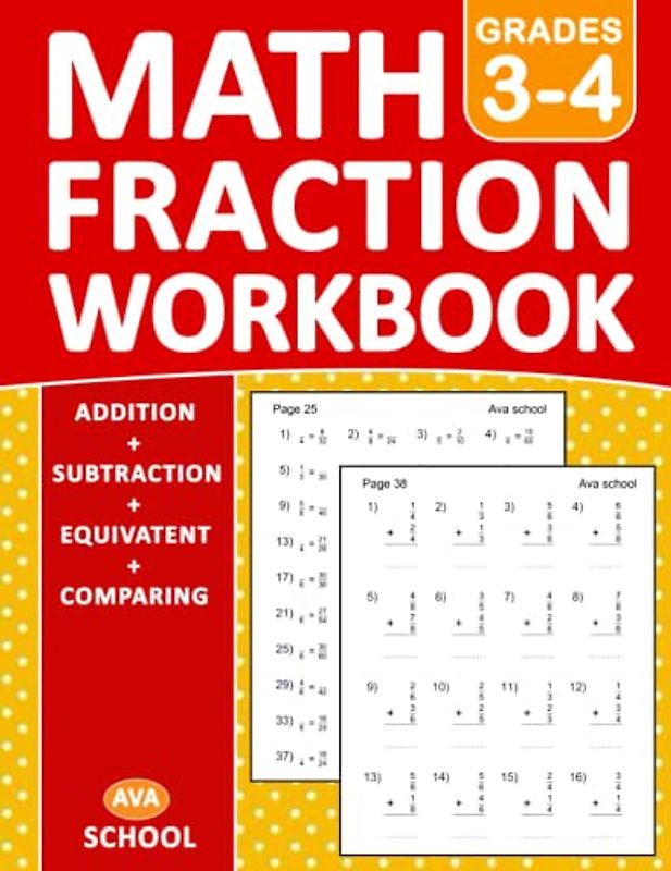 Math Fraction Workbook For grades 3-4 | Addition, Subtraction, Equivalent, Comparing | With Answers: Math Fractions Practice Workbook For Grades 3-4 ... | Fraction Essentials Practice Workbook
