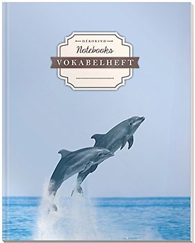 DÉKOKIND Vokabelheft | DIN A4, 84 Seiten, 2 Spalten, Register, Vintage Softcover | Dickes Vokabelbuch | Motiv: Delphine