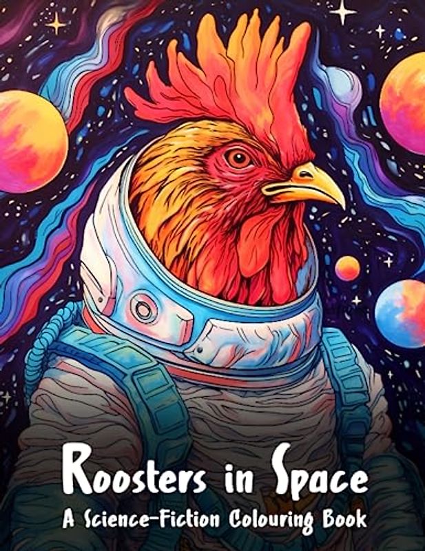 Roosters in Space: A Science-Fiction Colouring Book: Adult and Children's Colouring Book