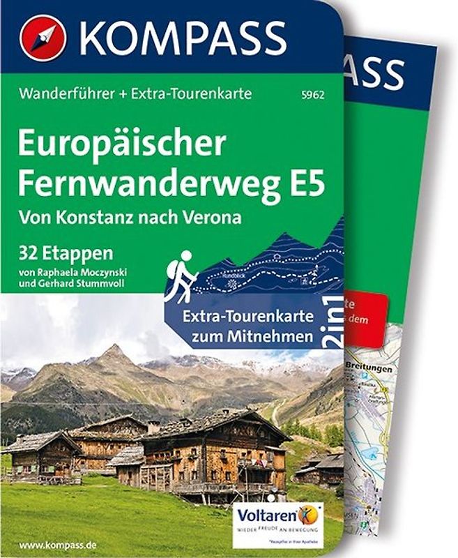 KOMPASS Wanderführer Europäischer Fernwanderweg E5, Von Konstanz nach Verona, 32 Etappen