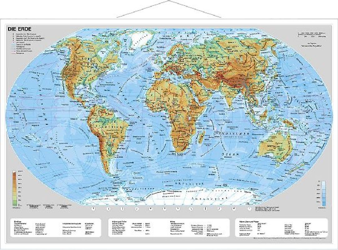 Erde physisch im Miniformat. Wandkarte mit Metallleiste