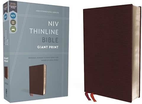 NIV, Thinline Bible, Giant Print, Bonded Leather, Burgundy, Red Letter Edition
