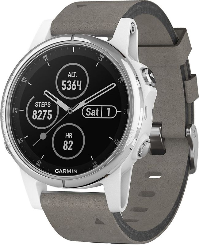 Garmin Fenix 5S Plus 42 mm weiß am Velours Armband grau [Wi-Fi, Saphir Edition]