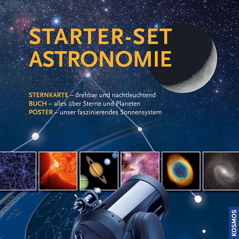 Starter-Set Astronomie. Nachtleuchtende Sternkarte, Buch und Poster