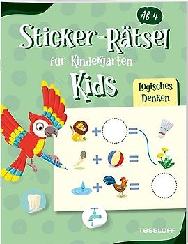 Sticker-Rätsel für Kindergarten-Kids. Logisches Denken / Unterschiede finden, Gegensätze erkennen, Sudokus, Suchbilder u.v.m / Rätselheft ab 4 Jahren: Rätseln und Stickern für Kinder ab 4 Jahren