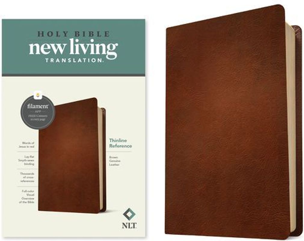 NLT Thinline Reference Bible, Filament Enabled (Genuine Leather, Brown, Red Letter)