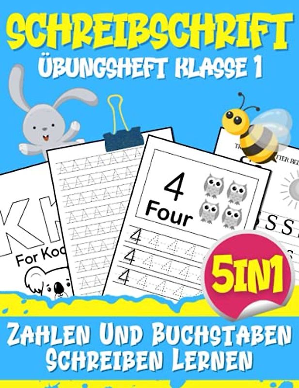 Schreibschrift übungsheft: Zahlen Und Buchstaben Schreiben Lernen. Zu Addieren, Zu Subtrahieren, Zu Zählen Und Die Uhrzeit Auf Der Uhr Zu Lesen, Angenehmes Lernen Von Englisch