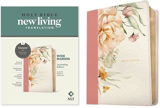 NLT Wide Margin Bible, Filament Enabled (Leatherlike, Dusty Pink Blossoms, Red Letter)